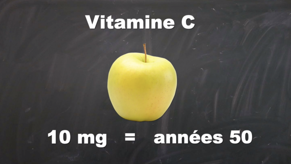 ne pomme Golden contient aujourd'hui  10 mg par 100 grammes de fruit, une valeur similaire à la Golden des années 50
